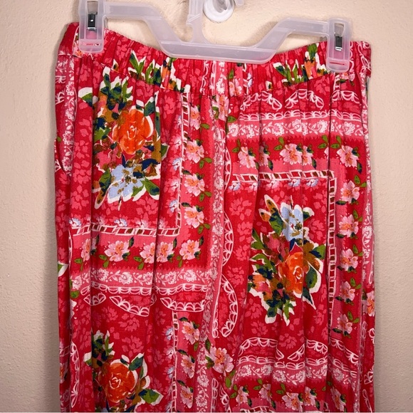 Small LC Lauren Conrad Linen Blend Skirt Fuchsia Pink Rose Floral Aline Lined - Picture 5 of 13